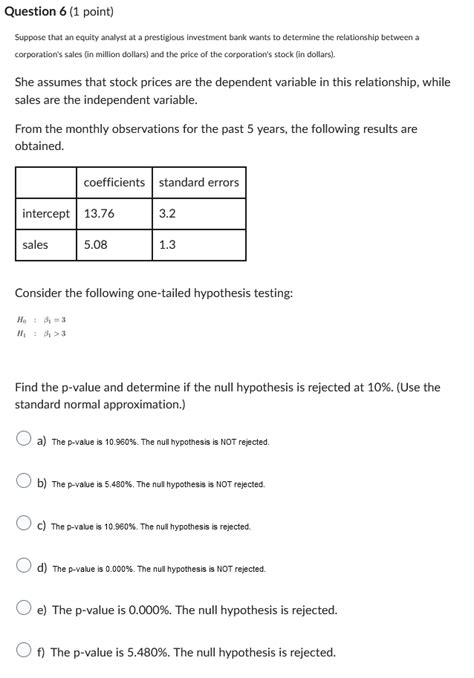 Solved Question 6 1 Point Suppose That An Equity Analyst