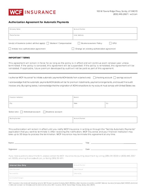 Fillable Online Authorization Agreement For Automatic Payments Fax