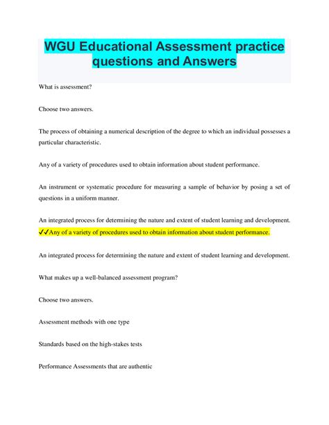 WGU Educational Assessment Practice Questions And Answers Browsegrades