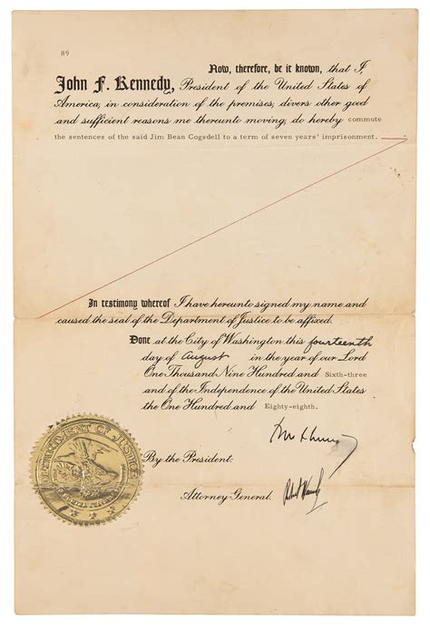 John and Robert Kennedy Signed Commutation as President and Attorney