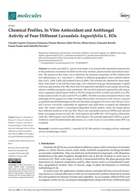 PDF Chemical Profiles In Vitro Antioxidant And Antifungal Activity