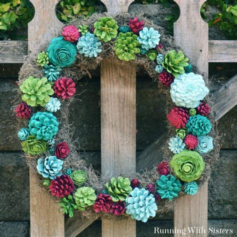 Make A Faux Succulent Wreath From Pine Cones Paint Pine Cones To Look