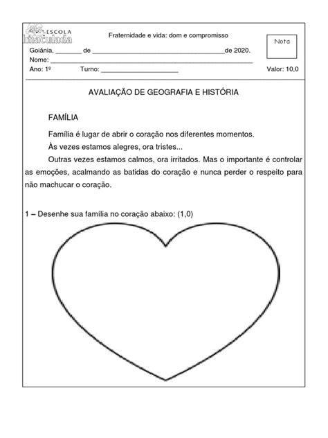 Atividade De Historia E Geografia 1 Ano - ATIVIDADE AVALIATIVA DE GEOGRAFIA E HISTÓRIA 1º Ano 17 A 21 08 | PDF