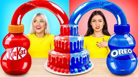 Red Food Vs Blue Food Challenge Eating Color Food For Hours By