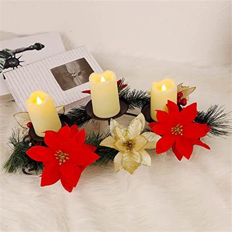 Hausse Christmas Poinsettia Centerpiece With Flameless Led Candles