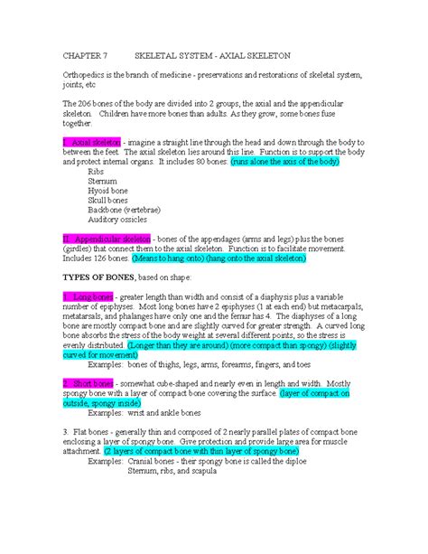 Chapter 7 Skeletal System - CHAPTER 7 SKELETAL SYSTEM - AXIAL SKELETON