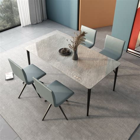 Kalopsia Faux Marble Dining Table And Leather Fabric Chairs