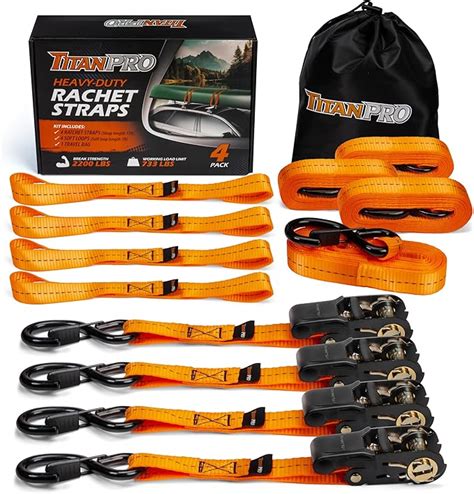 Amazon TitanPro Ratchet Tie Down Straps 4 Pack 2 200lb Test