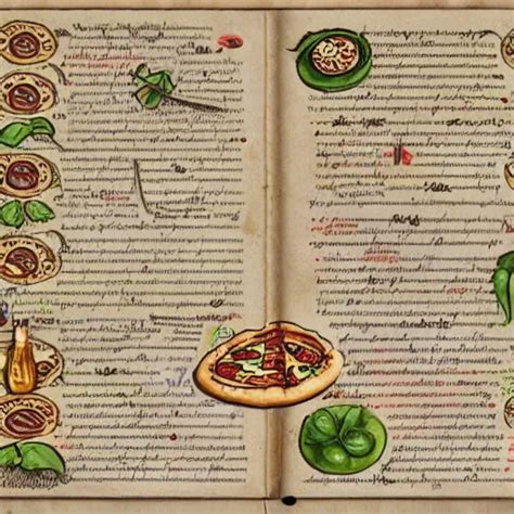 Pizza Recipe Book In The Style Of Voynich Manuscript Stable