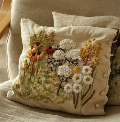 Floral Embroidered Pillow on Couch