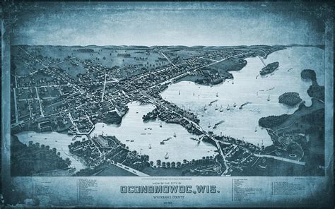 Oconomowoc Wisconsin Vintage Map Aerial View 1885 Blue Photograph by ...