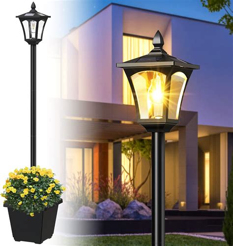 Icerona 64 Inch Outdoor Solar Lamp Post Light With Planter 60 Lumen Solar Street Light Solar