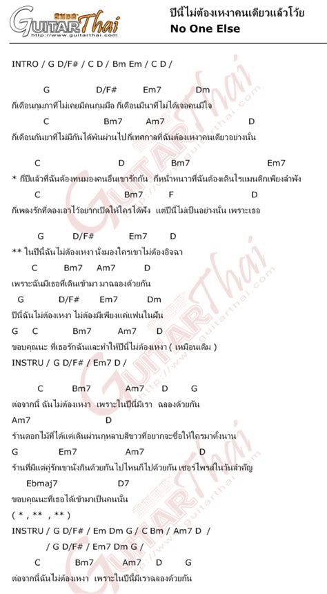 คอรด ปนไมตองเหงาคนเดยวแลวโวย No One Else คอรดเพลง กตาร