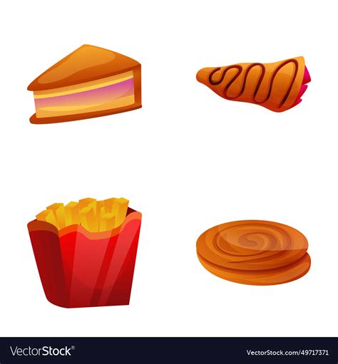 Street food icons set cartoon fast Royalty Free Vector Image