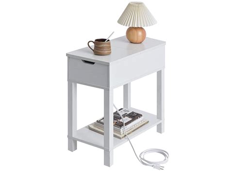 Labcosi Modern Farmhouse Side Table White Narrow End Table With