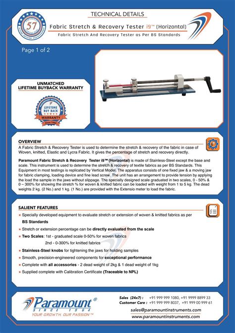 Fabric Stretch Recovery Tester I Horizontal By Paramount