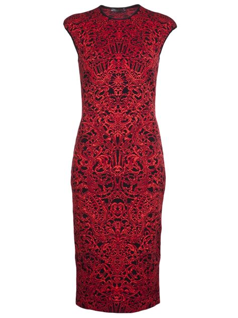 Lyst Alexander Mcqueen Jacquard Knit Dress In Red