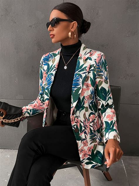 Floral Print Single Breasted Blazer Floral Suit Jacket Floral Jacket Outfit Floral Blazer