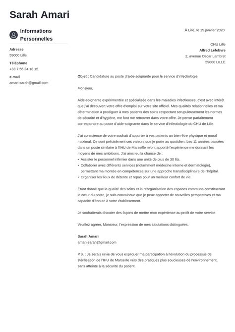 Exemple lettre de motivation aide soignante Ehpad hôpital