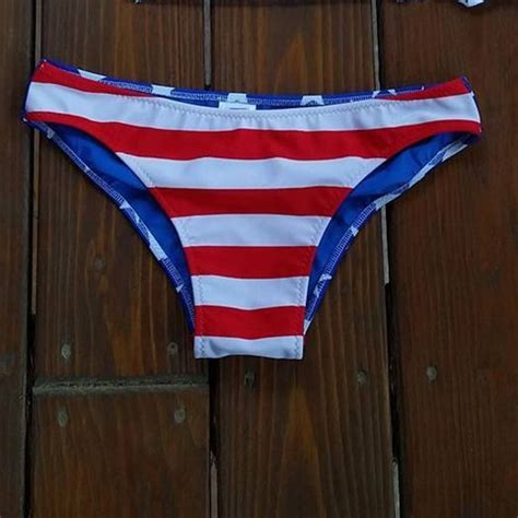 Patriotic Red White And Blue Bikini Bottoms With A Scoop Front And