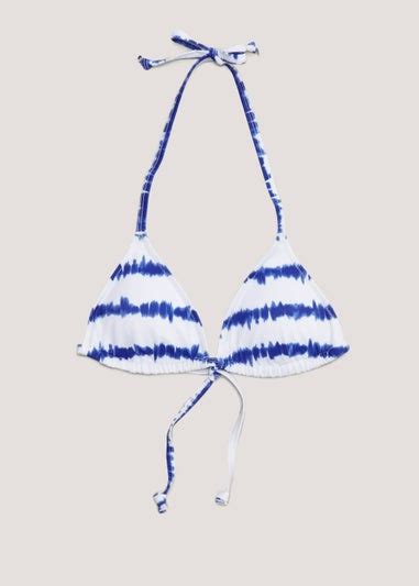 White Blue Tie Dye Triangle Bikini Top Matalan