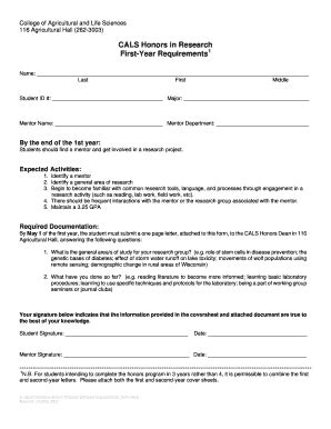 Fillable Online Cals Wisc First Year Requirements Form College Of