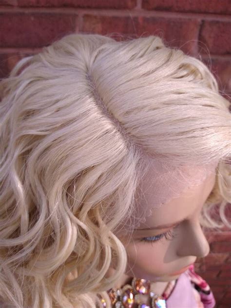 Platinum Blonde Wavy Lace Front Wig Bob Wig With Bangs HD Lace Etsy