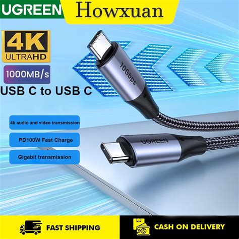 Ugreen 100w Usb C 3 1 Gen2 Type C Cable For Samsung Xiaomi Laptop 10gbps 4k Hd Fast Charging Usb