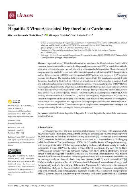 Pdf Hepatitis B Virus Associated Hepatocellular Carcinoma