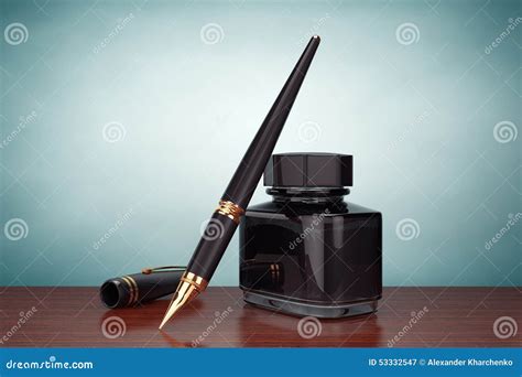 Old Style Photo Fountain Pen With Ink Bottle Stock Image Image Of