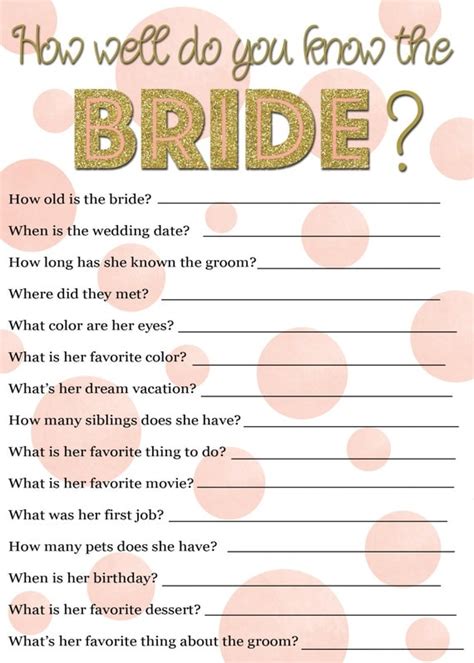 Free Printable How Well Do You Know The Bride