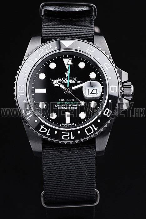 Rolex Swiss Gmt Master Ii Pro Hunter Black Fabric Strap Black Dial