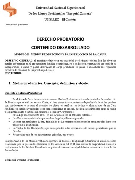 Derecho Probatorio Unidad Ii Magda Pdf Evidencia Ley Ley Procesal