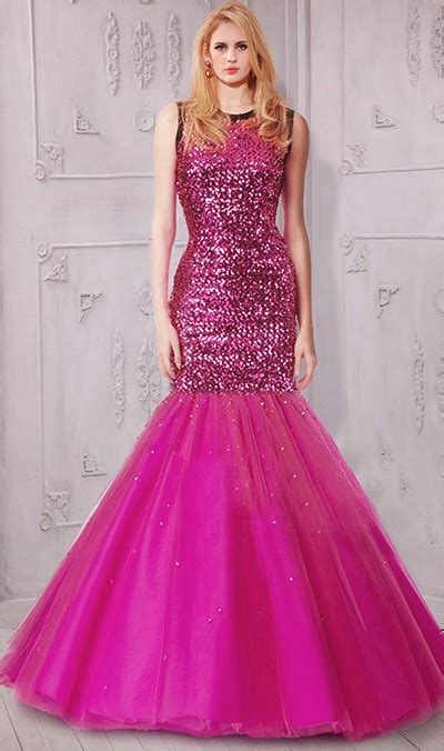 Mermaid Jewel Neckline Full Back Sleeveless Hot Pink Tulle Sequin Prom