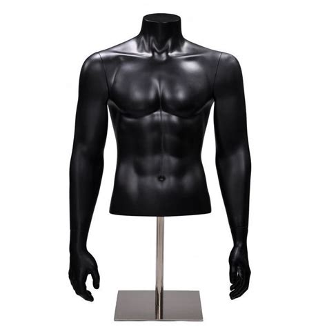 Half Male Bust Mannequin Black Finish With Arms