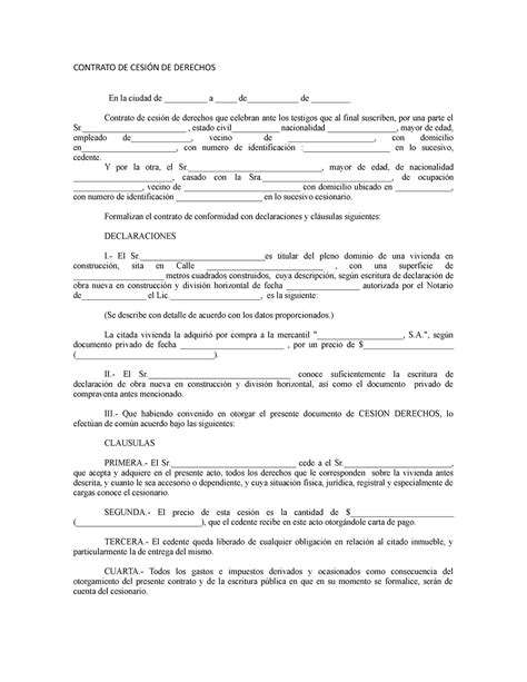 Contrato de cesión de derechos CONTRATO DE CESIÓN DE DERECHOS En la