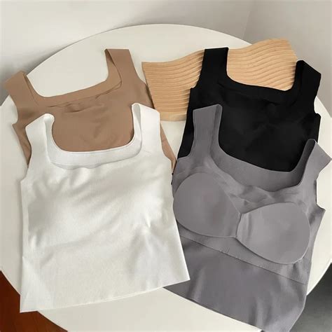 New Wide Shoulder Camisole Square Neck Beautiful Back Threaded Vest Womens Seamless One Piece