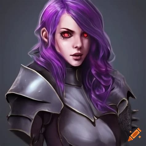 Illustration Of A Female Knight With Purple Wavy Hair On Craiyon