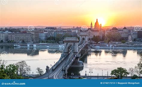 Budapest Hungary Sunrise Time Lapse At Danube River With Chain Bridge