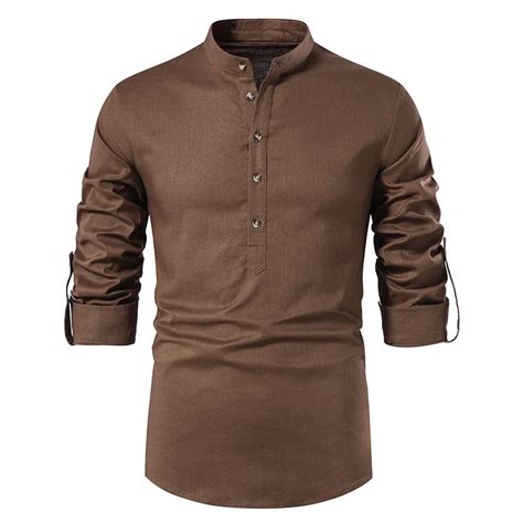 Men S Cotton Linen Henley Shirts Long Sleeves