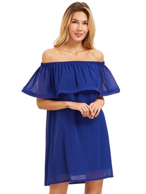 Royal Blue Flounce Layered Neckline Dress Shein Sheinside