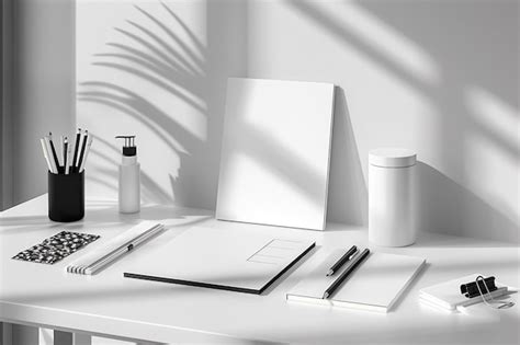 Premium Photo Minimalist Monochrome Stationery Set Mockup Created