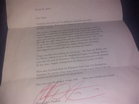 A signed letter from Christopher Paolini! : r/Eragon