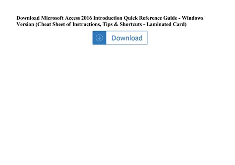 Microsoft Access 2016 Introduction Quick Reference Guide Windows