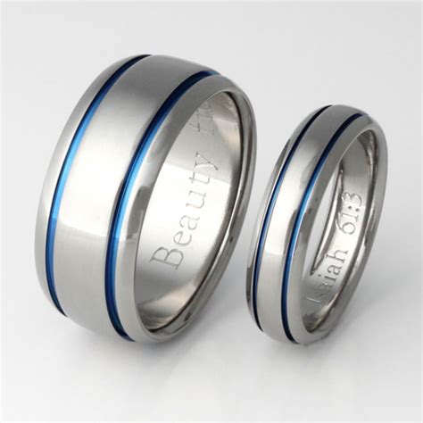 Thin Blue Line Titanium Ring Set His And Hers Matching Etsy