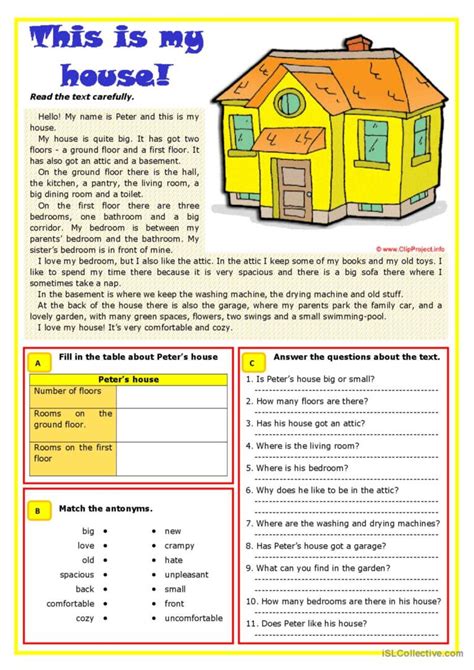 This Is My House Reading For Detail English Esl Worksheets Pdf Doc