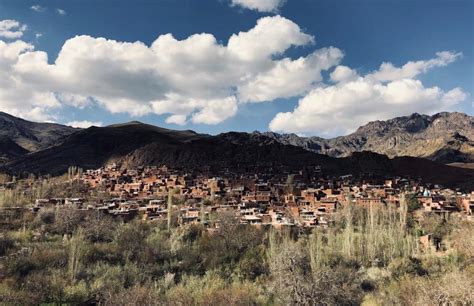 The Persian Village, Line Panoramic Drawing of an Iranian City Abyaneh ...