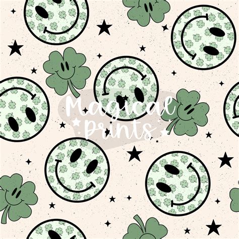 Smile St Patricks Day Clover Eyes Smileys Seamless File Etsy