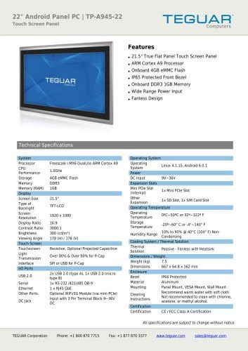 Tp Fanless Panel Pc Teguar Computers Pdf Catalogs