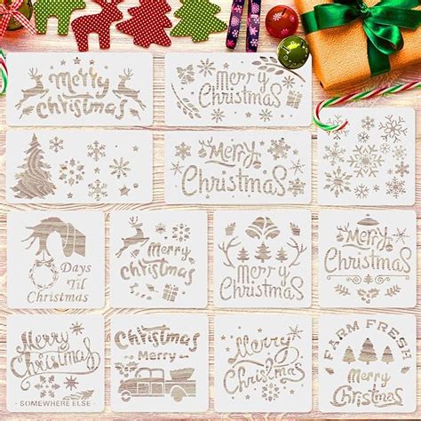 Amazon.com : Large Christmas Stencils for Painting on Wood - 13 pcs Reusable Plastic Template ...